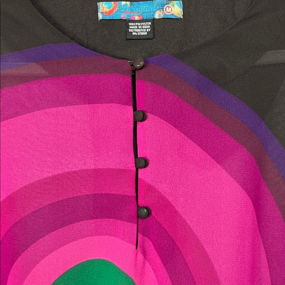 Desigual Sheer Black Pink Green Graphic Popover Long Sleeve Blouse Medium - Picture 7 of 9